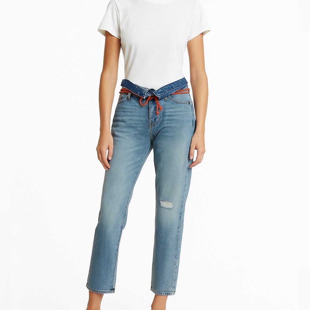 Hudson Jessi Boyfriend High‑Waist Distressed Relaxed Cropped jeans Size 26 NWT
